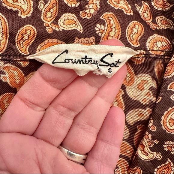 Vintage 70s Country Set Fall Micro Paisley Print Silky Satin Button Front Blouse - Picture 8 of 9